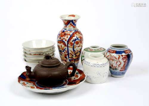 A group of Oriental ceramics, including a Cantonese famille verte ginger jar decorated with figure