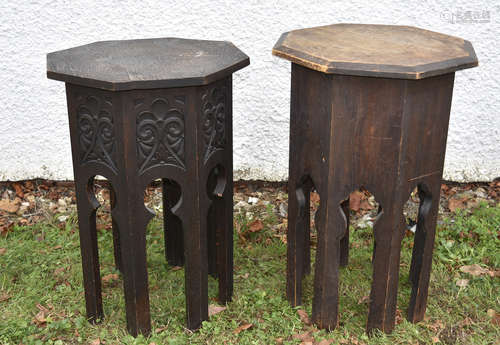 Two North African octagonal occasional tables, each 45 cm diameter x 64 cm high (2)