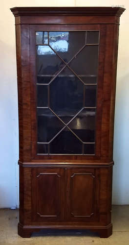 A 19th Century mahogany corner display cabinet, astral glazed door above two panel doors, 112 cm