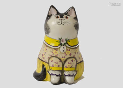 A Joan and David de Bethel of Rye Sussex pottery model of a cat, glass eyes, 1998, pattern 6079,