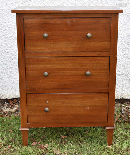 A modern hardwood chest-of-drawers, three long drawers, 60 cm wide x 30 cm deep x 85 cm deep