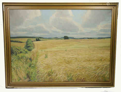 Marius Jensen Hindevad (1885-1977) oil on canvas, 'Corn Field', monogrammed and dated 'MJ 41' (lower