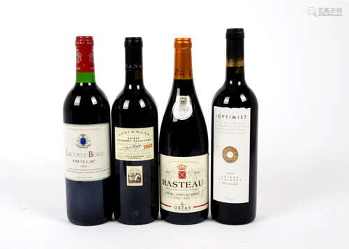 A miscellaneous collection of wines and spirits, including Nelson's Blood rum (70cl), Penfolds