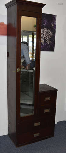 An Edwardian steam ship cabin wardrobe from SS Armadale Castle, mirrored door with hanging space,