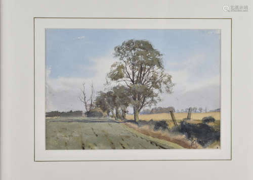 •John Cyril Harrison (1898-1985) pencil and watercolour on paper, 'Rural Landscape', signed '