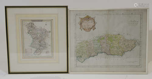 A set of five antique later hand coloured English maps, including Robert Mordon, 'Sussex', 39 cm x