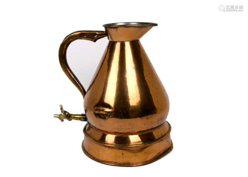 A two gallon copper measure, brass tap and handle, stamped to inside of rim