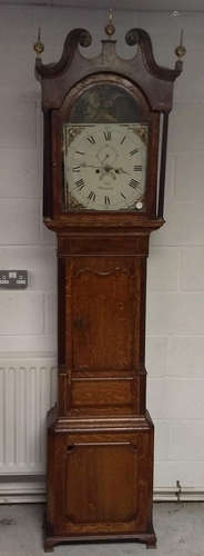 A 19th Century oak mahogany and inlaid longcase clock by Bell of Uttoxeter, eight day movement,