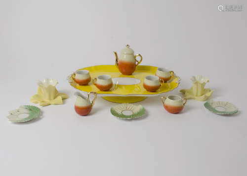 A group of miscellaneous porcelain, comprising a Royal Worcester low pedestal dish, yellow with