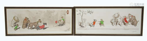 Boris O'Klein (1893-1985) five coloured etchings from 'The Naughty Dogs' series, including 'Tu Viens