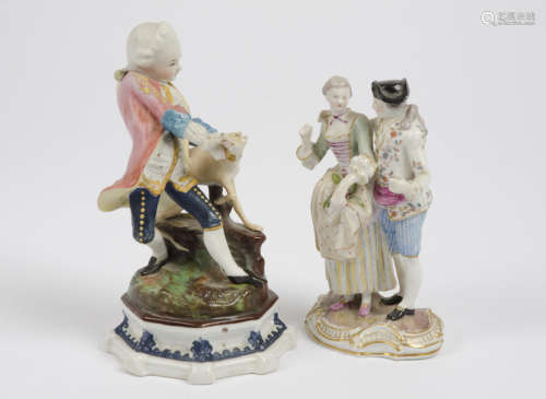 An 18th Century German Meissen figurine, modelled as a lady and gentleman socialising, marked on