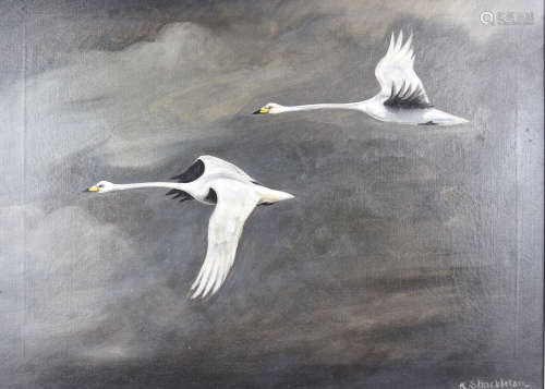 •Keith Shackleton (1923-2015) oil on canvas 'Geese in Flight', signed 'K.Shackleton.' (lower right),