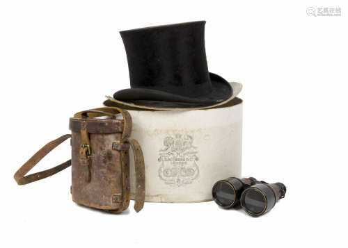 A Gentleman's silk top hat by Macqueen & Co London, in a H. C. Count, Newbury cardboard box.