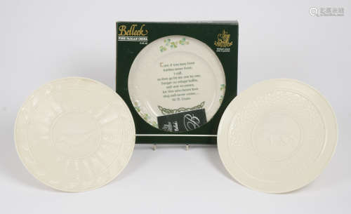 A large collection of Belleek collectors plates, including 11 Christmas examples (five boxed), a