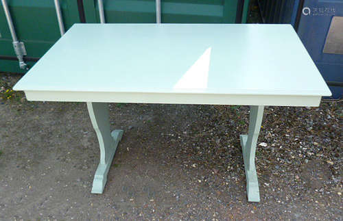 A painted cottage dining table, mint green, 128 cm wide x 77 cm deep x 77 cm high