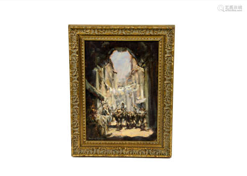 David Hyde (b. 1929) oil on canvas, 'Middle-Eastern Street Scene', signed 'David Hyde' (lower left),