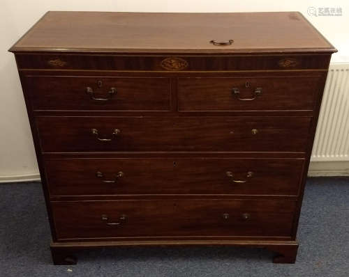 A 19th Century mahogany stung and inlaid chest-of-drawers, two short over three long drawers, inlaid