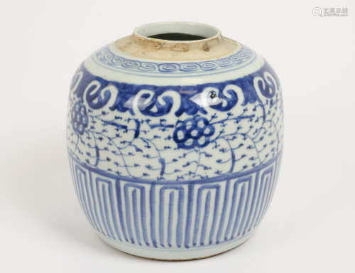 A Chinese blue and white ginger jar missing cover, 22 cm (af)