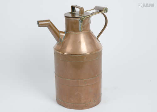 A late 19th/early 20th Century barge ware copper pail with later applied spout, 46 cm high