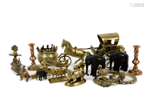 A collection of late 19th/early 20th Century Indian metalware, including a brass model of a horse