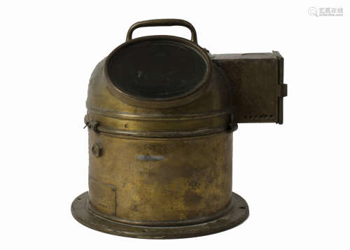 A 20th century ships brass binnacle compass, in domed cylindrical case with lift-off hood and an