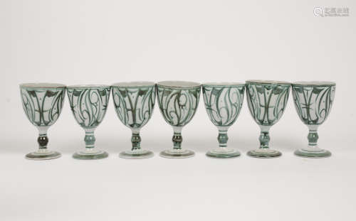 A set of seven Alan Caiger-Smith (b. 1930) and Edgar Campden (b.1961) for Aldermaston Pottery, green