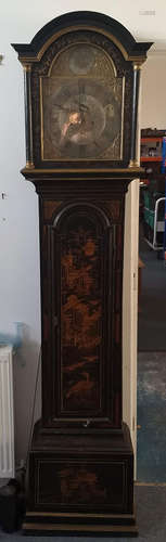 A late 18th Century japanned longcase clock by Francis Eck Northampton, arched brass dial with