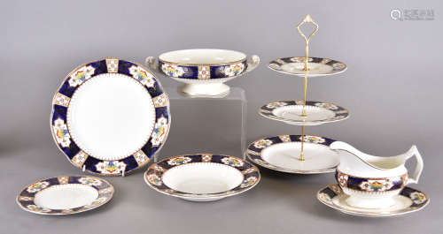 A George Jones Crescent dinner service 'Ascot' pattern, including four dinner plates, four side