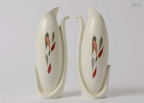 A pair of 1950s Burgess and Leigh Burleigh ware vases, irregular form, red and grey leaf