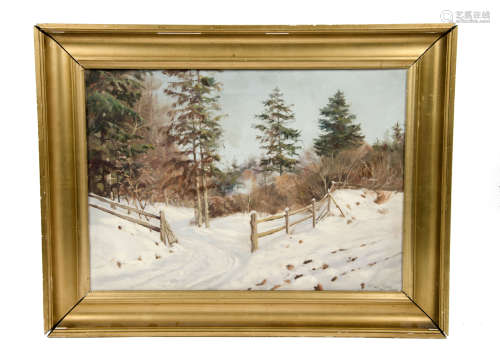 Harald Julius Niels Pryn (1891-1968) oil on canvas, 'Winter Scene, Søndbjerg, Denmark', signed and