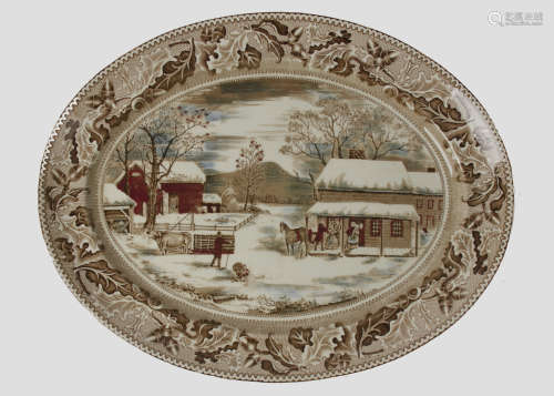 Johnston Brothers Thanksgiving serving platter from the 'Historic America' series, printed and