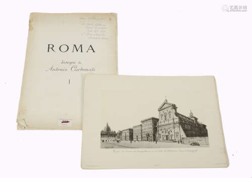 'Roma disegni di Antonio Carbonati', folio of 12 etchings of postwar Rome, unbound, 1955
