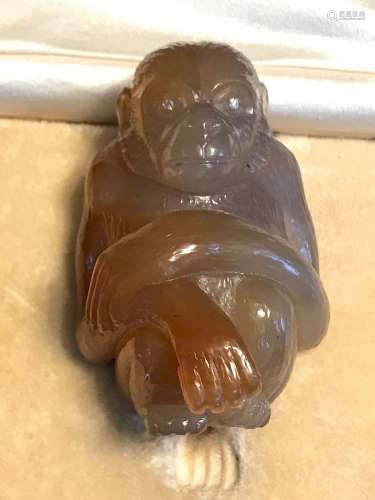 RUSSIAN CARVED AGATE FIGURE MONKEY