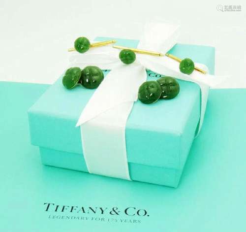 Tiffany & Co 1979 18k Gold Green Jade Set Of Cufflinks