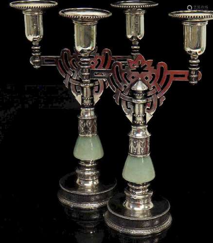 Russian Nephrite Silver candlesticks