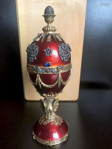 RUSSIAN SILVER ENAMEL DIAMOND LARGE EGG WITH SURPRISE