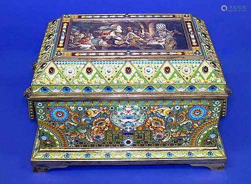 RARE HUGE RUSSIAN ENAMEL SILVER BOX