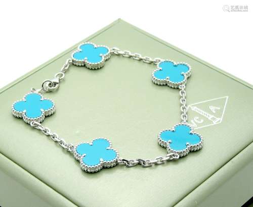 Van Cleef & Arpels 18k Gold Turquoise Alhambra Bracelet