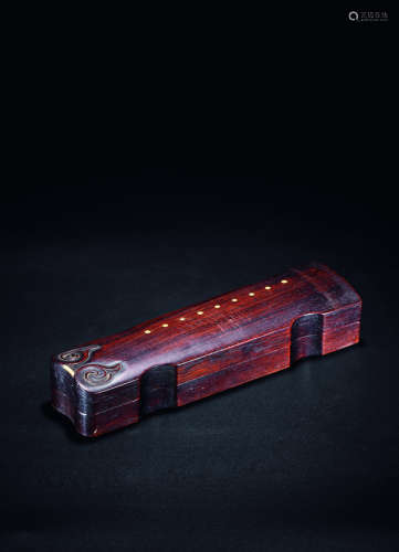 清 红木雕琴形文房盒