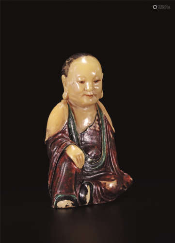 清 寿山石加彩罗汉坐像