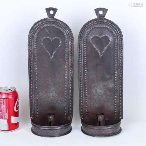 Pair Heart Decorated Sconces
