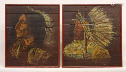 Pair Native American Portrait Panels