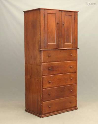 19th c. Shaker Cupboard Over Drawers