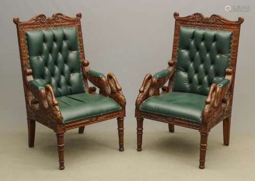 Pair Carved Library Chairs