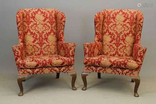 Pair English Queen Anne Style Wing Chairs