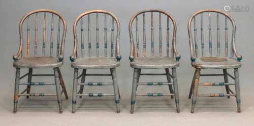 Set Of (4) 19th c. Painted Chairs