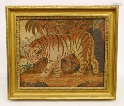 19th c. Needlework Of A Tiger