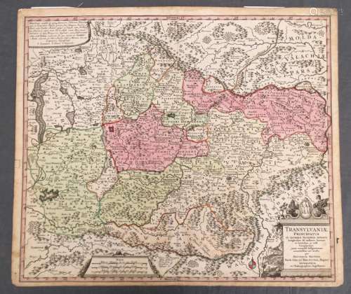 Seutter Early Map Transylvania, Romania
