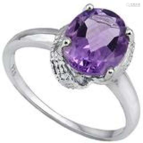 DAZZLING 2CT BRIGHT FLORAL AMETHYST OVAL SET RING