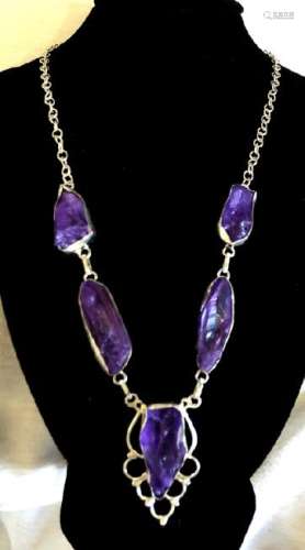 UNIQUE HANDMADE STERLING NATURAL AMETHYST NECKLACE